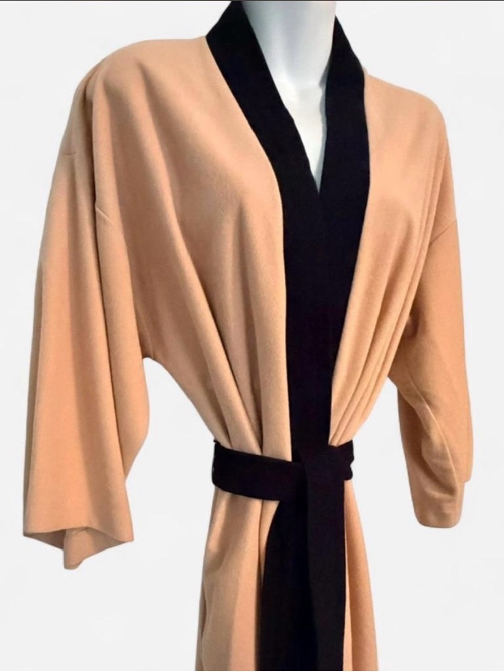 Vanity Fair Two-Tone Kimono Robe in Camel and Black, Size M - Picture 3 of 6